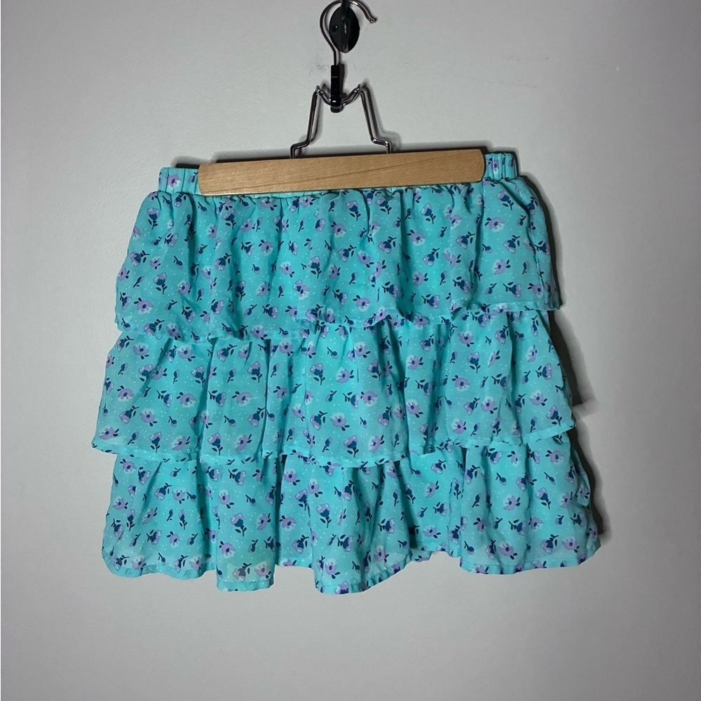 The Children’s Place Turquoise Floral Mini Skirt Sz 10/12